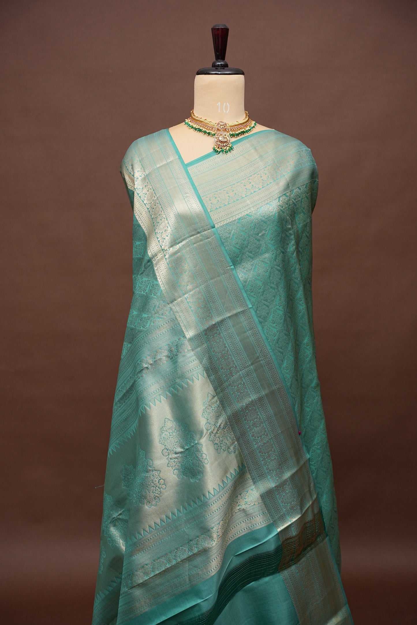 Aqua Green Pure Kanchipuram Silk Saree|Silk Mark Certified