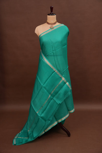 Silk Kota Plain Saree - Turquoise Green