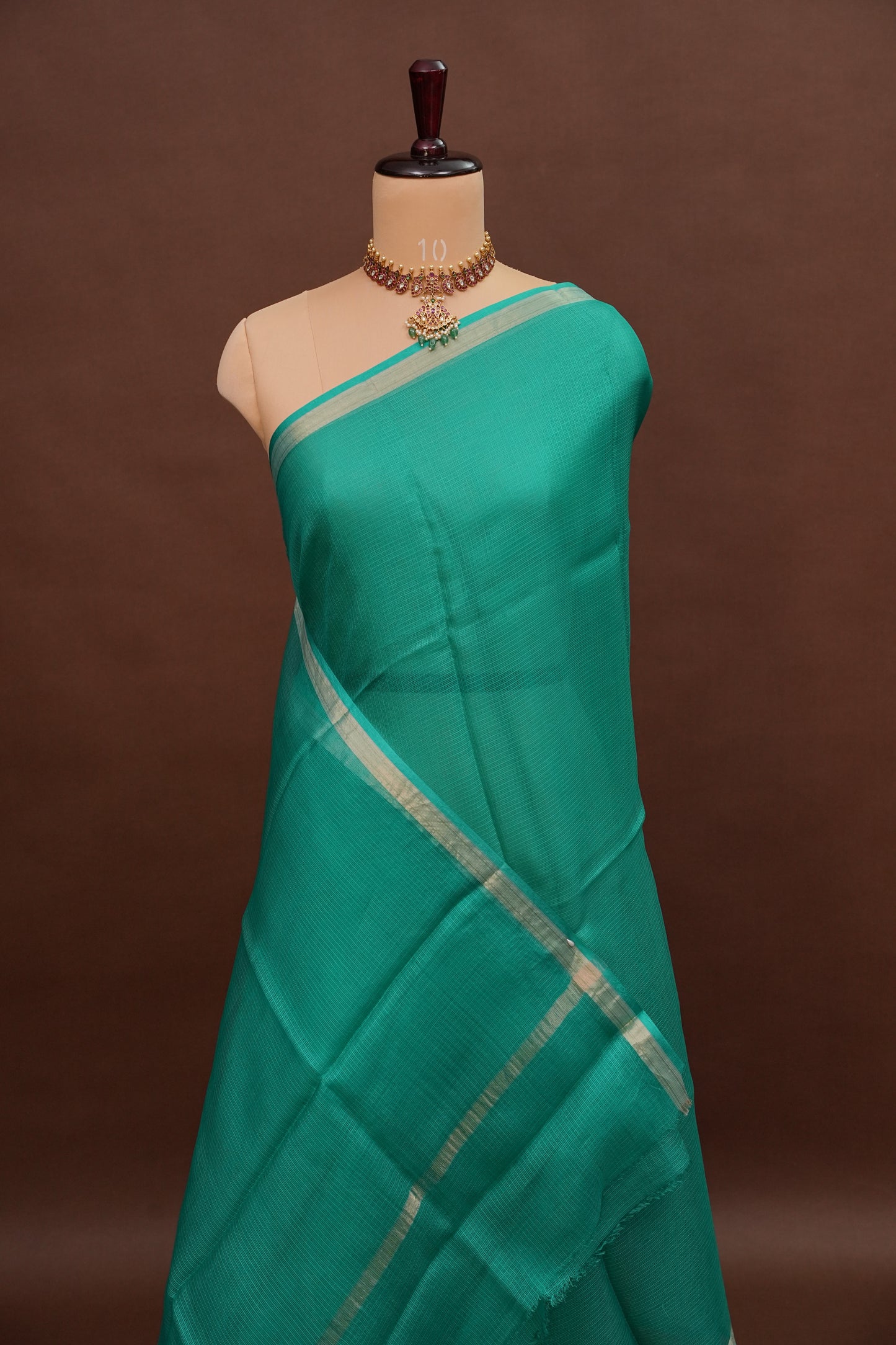 Silk Kota Plain Saree - Turquoise Green