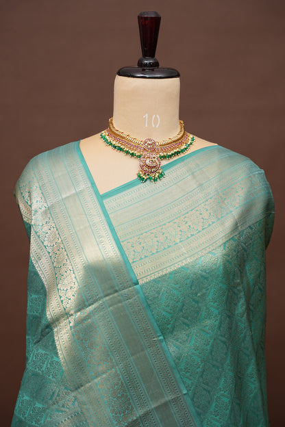 Aqua Green Pure Kanchipuram Silk Saree|Silk Mark Certified