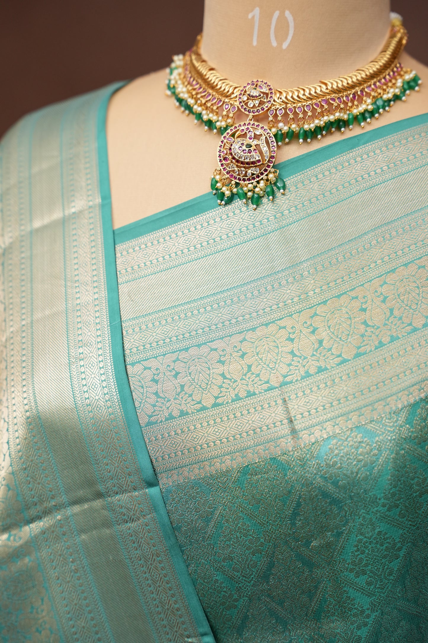 Aqua Green Pure Kanchipuram Silk Saree|Silk Mark Certified
