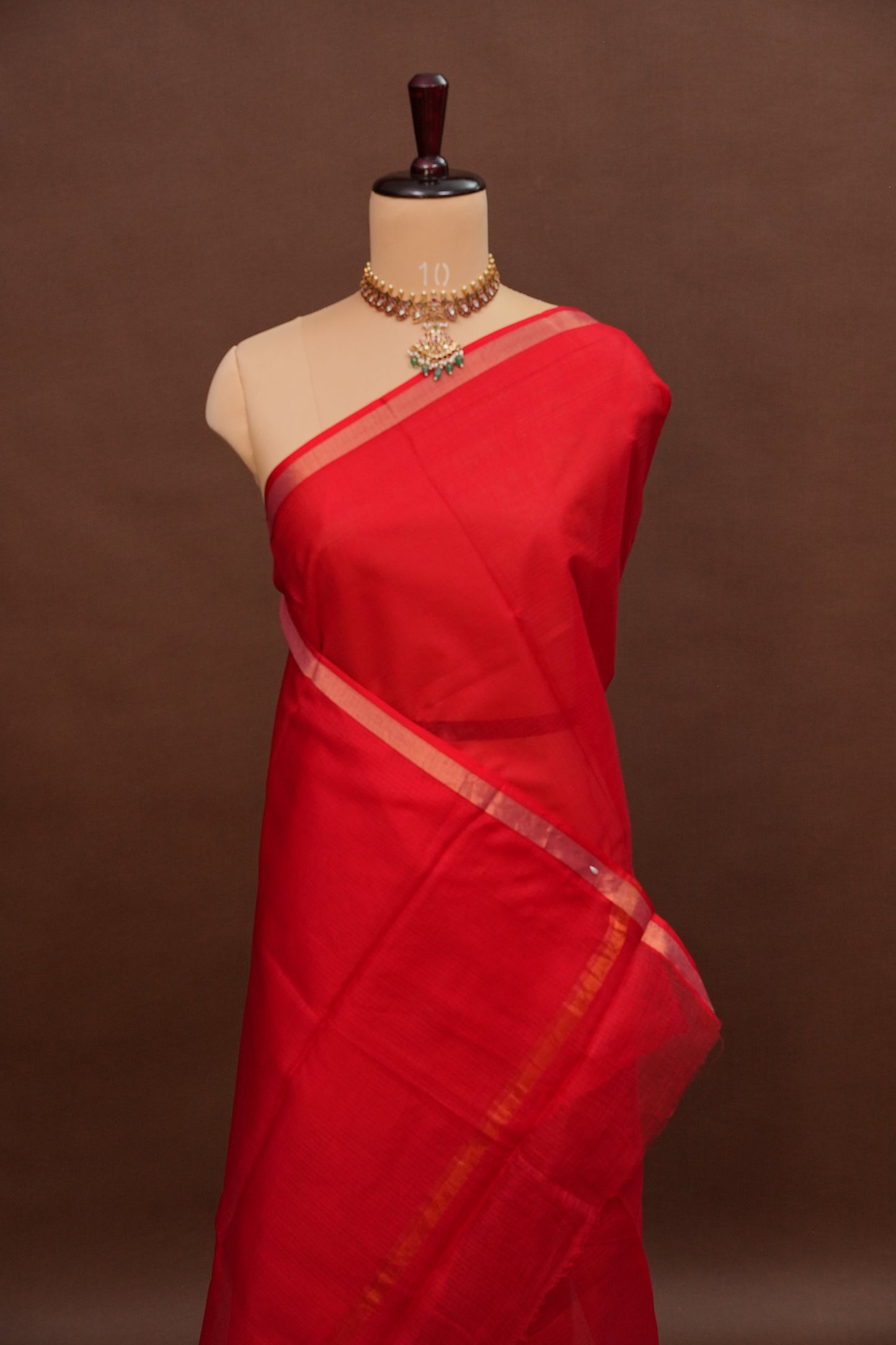 Silk Kota Plain Saree - Red
