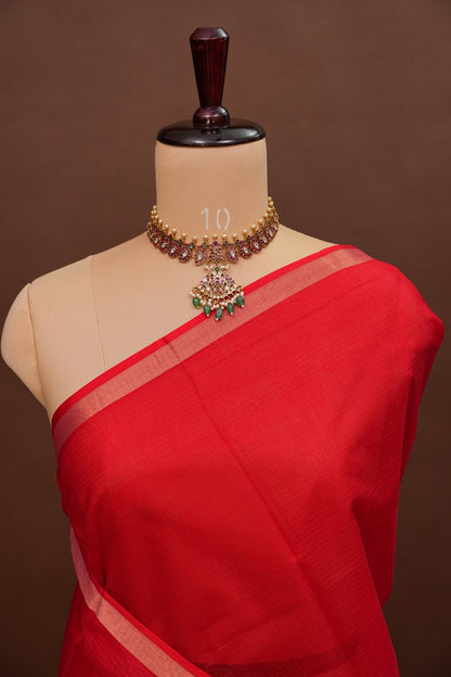 Silk Kota Plain Saree - Red