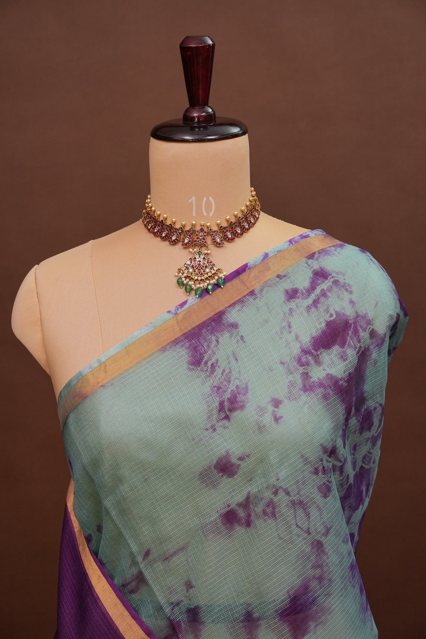 Silk Kota Shibori Tie & Dye Saree - Blue & Aubergine Purple