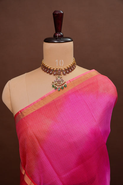 Silk Kota Multicolor Saree - Pink & Red Tones
