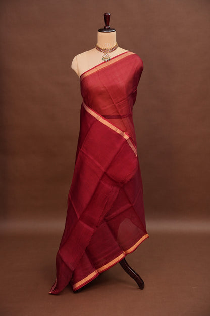 Silk Kota Plain Saree - Maroon