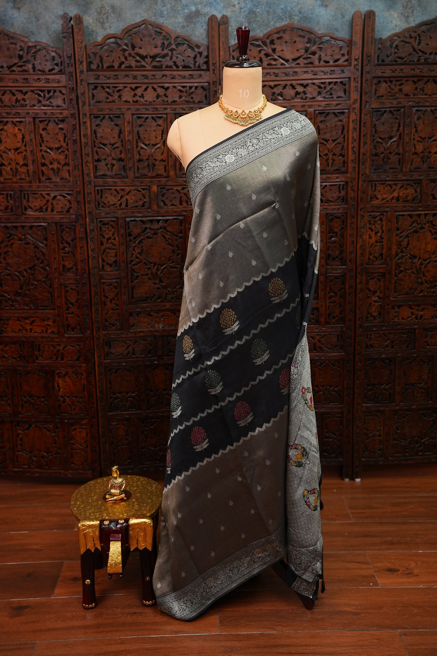 Mellow Tissue & Banarasi Fusion Saree with Meenakari Detailing – Blue