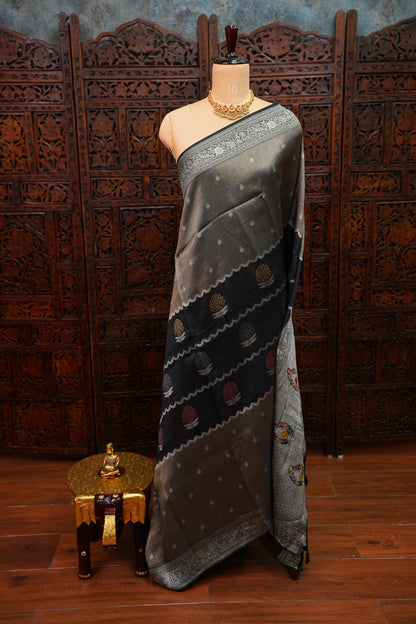 Mellow Tissue & Banarasi Fusion Saree with Meenakari Detailing – Blue
