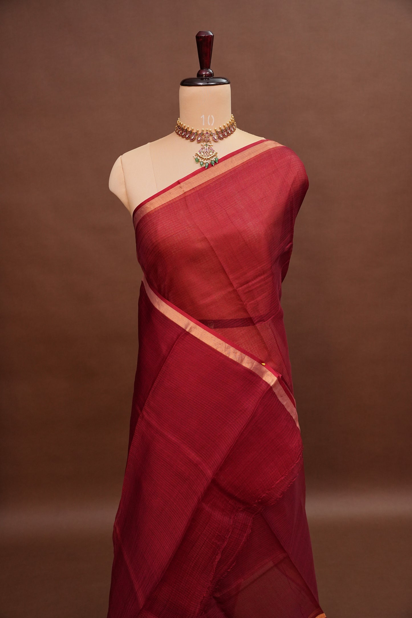 Silk Kota Plain Saree - Maroon