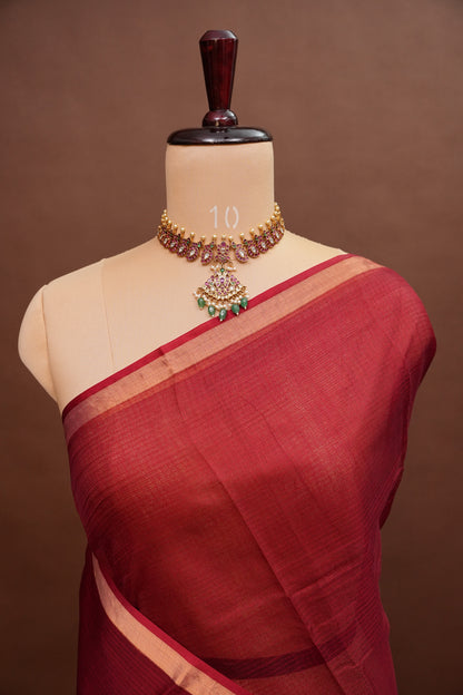 Silk Kota Plain Saree - Maroon