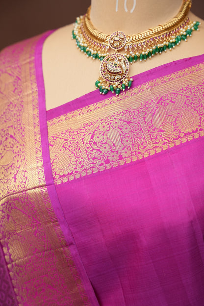 Pink & Gold Zari Pure Kanchipuram Silk Saree|Silk Mark Certified