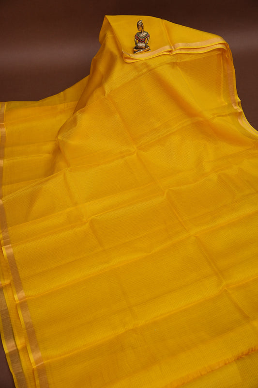 Silk Kota Plain Saree - Yellow
