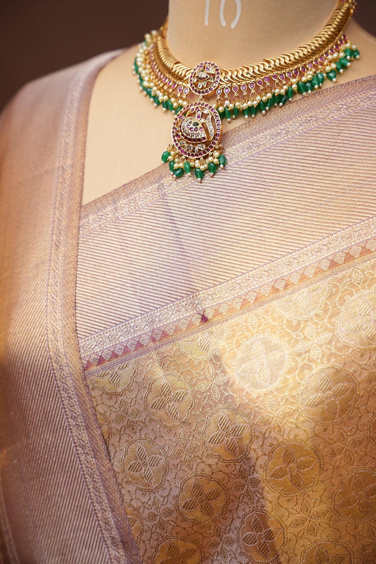 Honey Gold with Mauve Pink Pure Tissue Kanchipuram Silk Saree|Silk Mark Certified