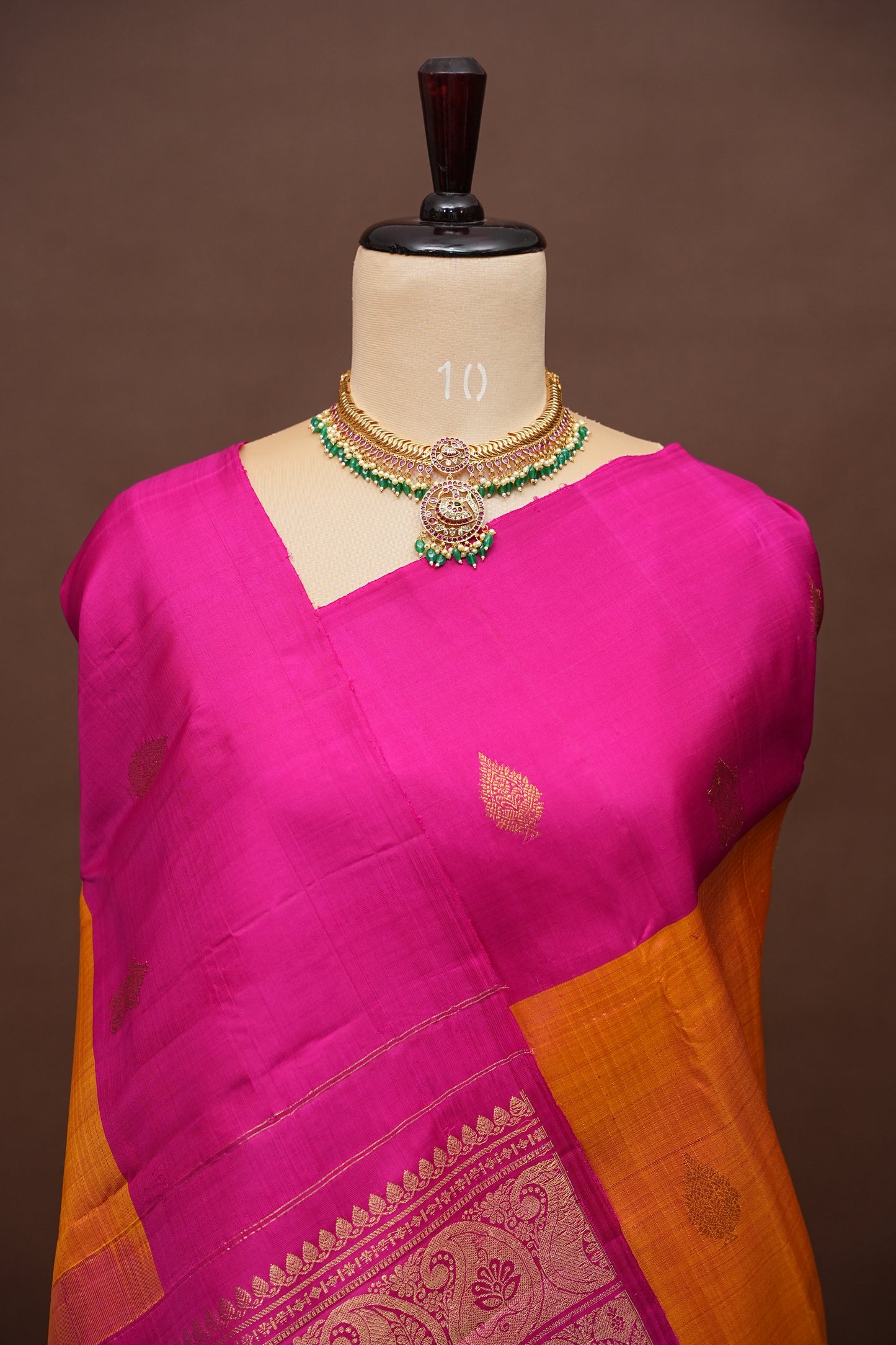 Orange & Pink Kanchipuram Silk Saree with Rich Gold Zari Weaving|Silk Mark Certified