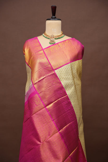 Warm Beige & Pink Pure Kanchipuram Silk Saree|Silk Mark Certified