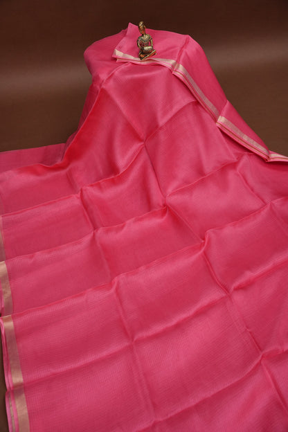 Silk Kota Plain Saree - Candy Pink