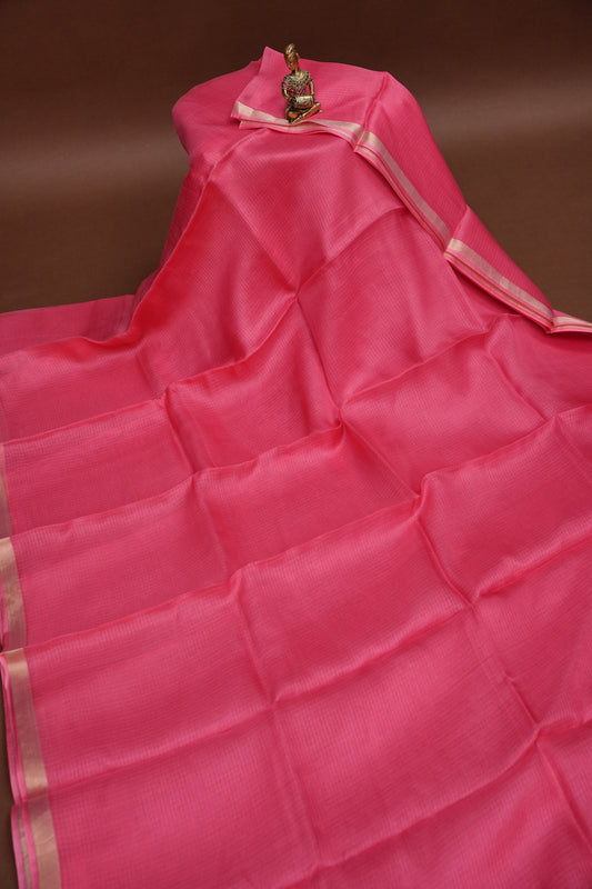 Silk Kota Plain Saree - Candy Pink
