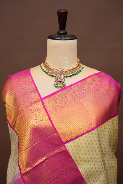 Warm Beige & Pink Pure Kanchipuram Silk Saree|Silk Mark Certified