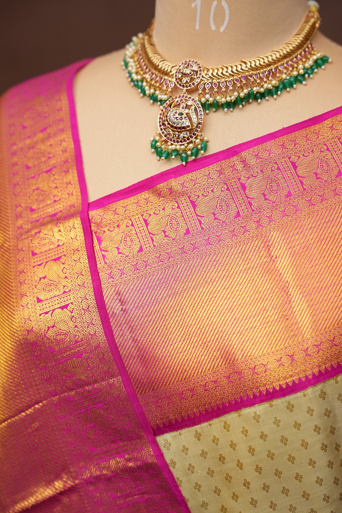 Warm Beige & Pink Pure Kanchipuram Silk Saree|Silk Mark Certified