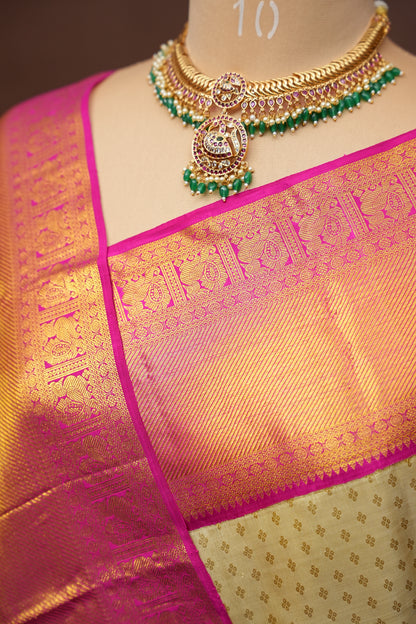 Warm Beige & Pink Pure Kanchipuram Silk Saree|Silk Mark Certified