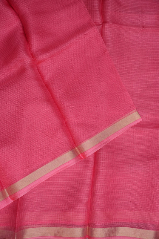 Silk Kota Plain Saree - Candy Pink