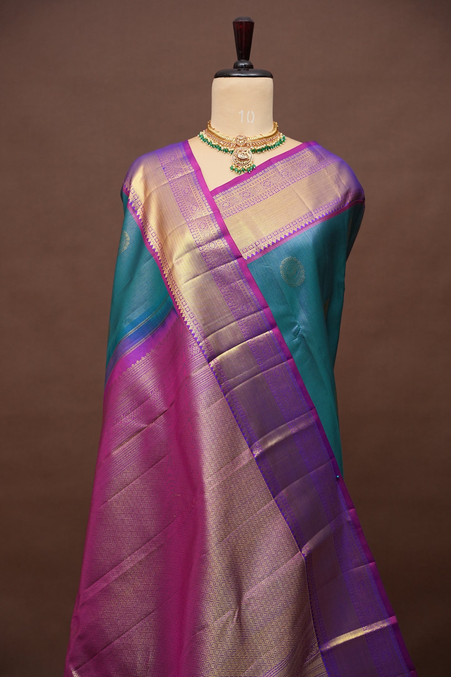 Peacock Blue & Purple Pure Kanchipuram Brocade Silk Saree|Silk Mark Certified