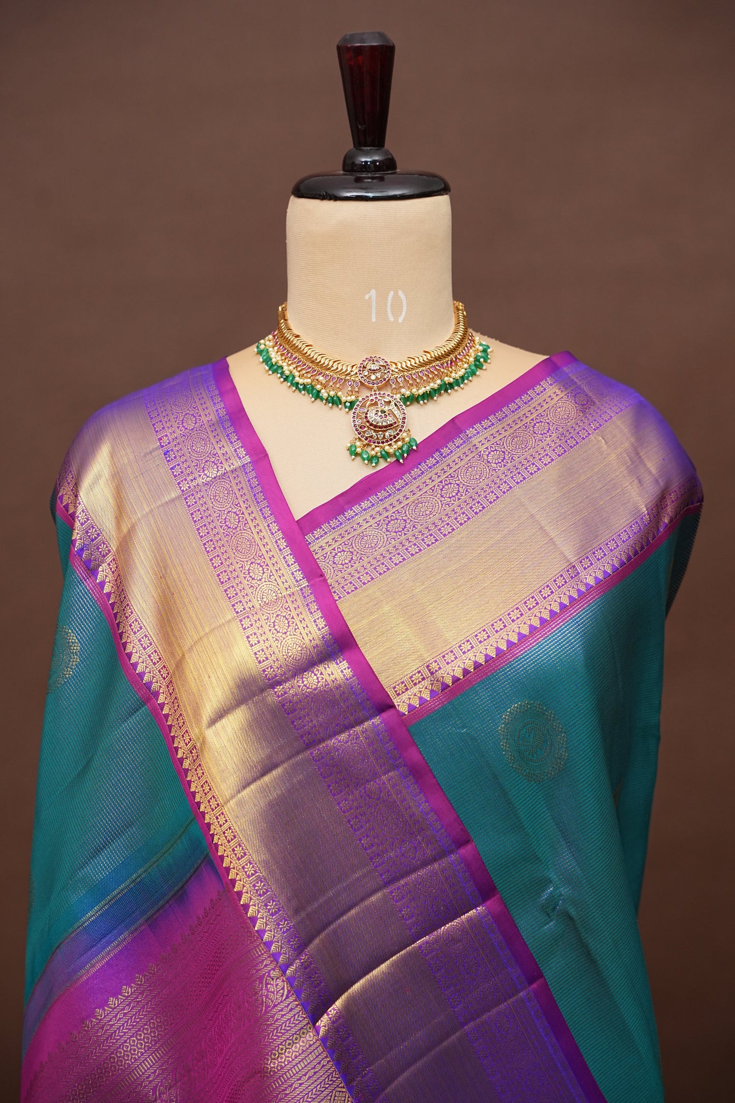 Peacock Blue & Purple Pure Kanchipuram Brocade Silk Saree|Silk Mark Certified