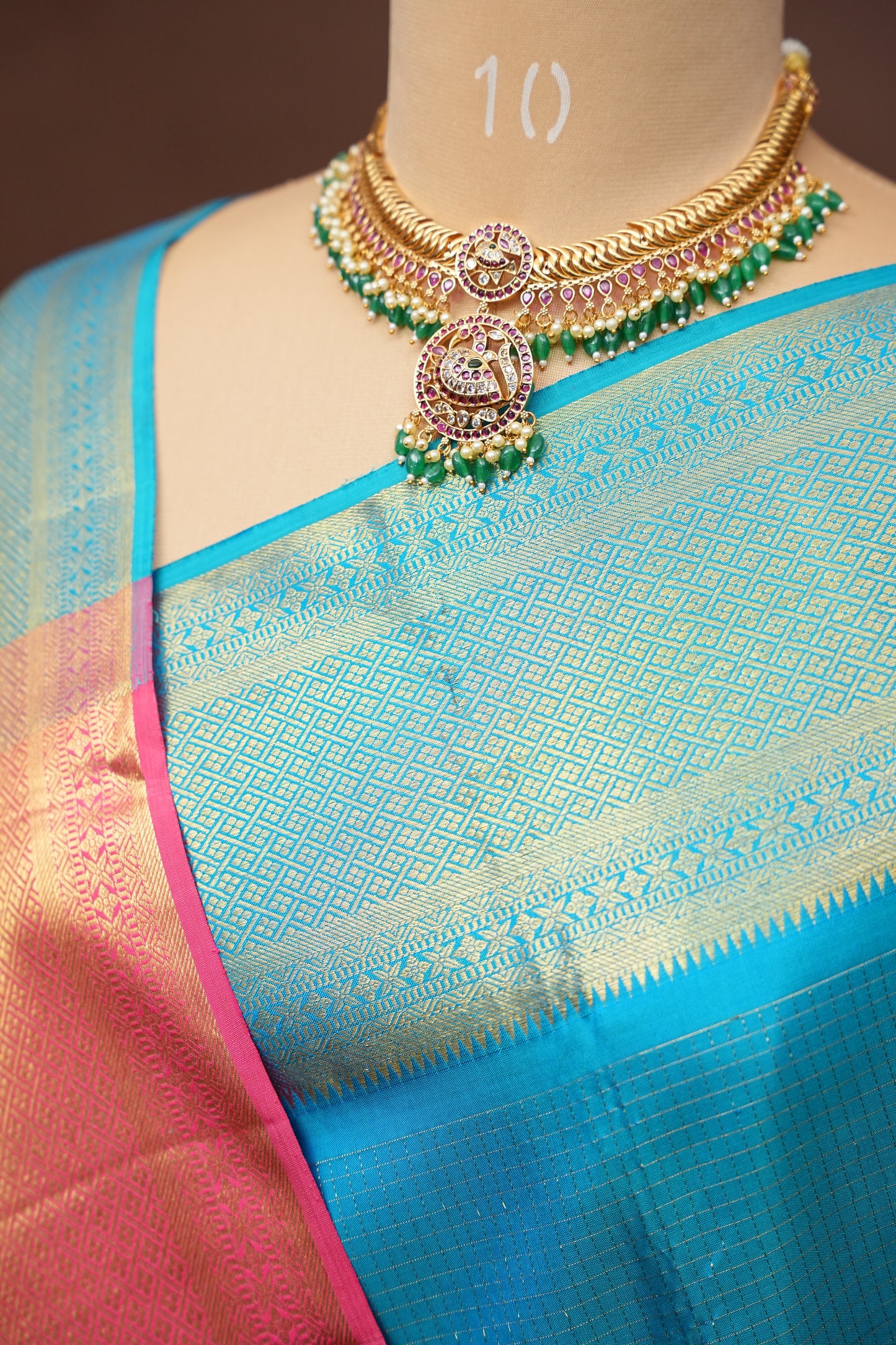 Blue & Pink with Microchecks Pure Kanchipuram Silk Saree|Silk Mark Certified