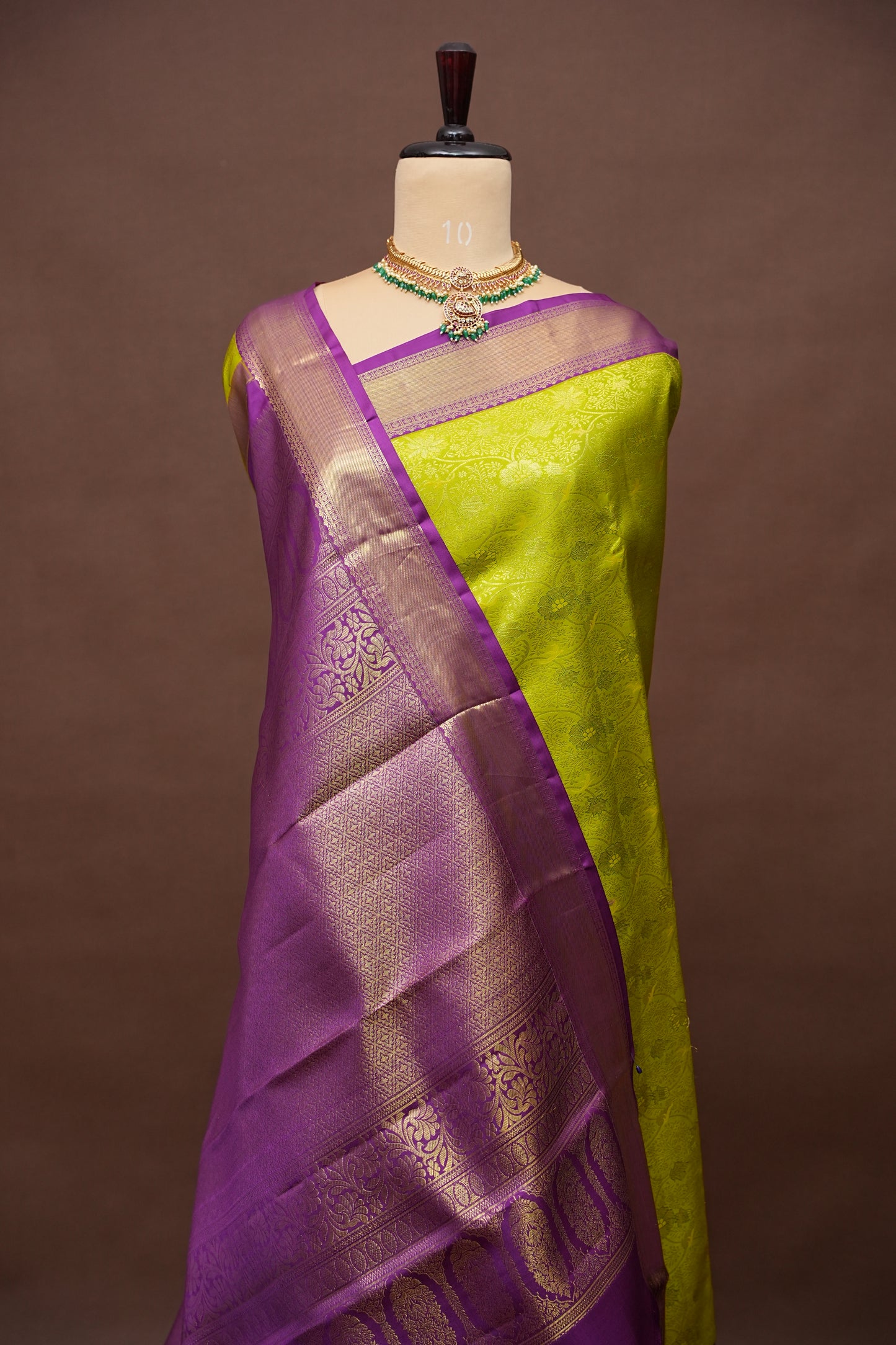 Bright Parrot Green & Purple Pure Kanchipuram Brocade Silk Saree|Silk Mark Certified
