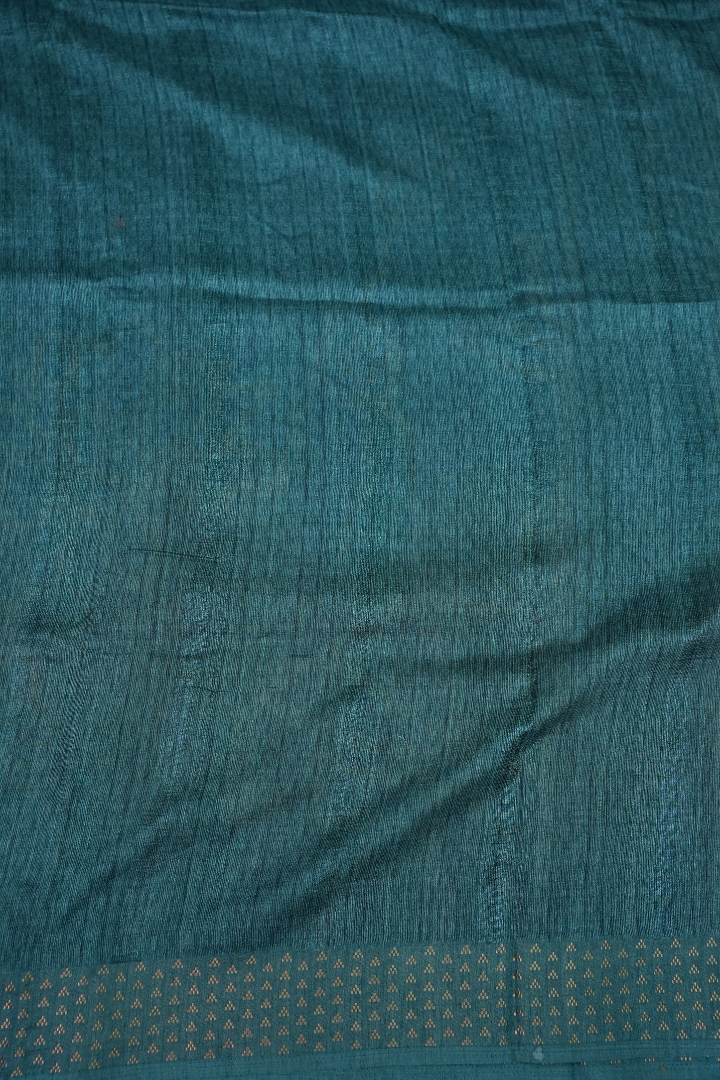 Semi Tussar Saree with Floral Printed Pallu & Striped Blouse – Teal Blue