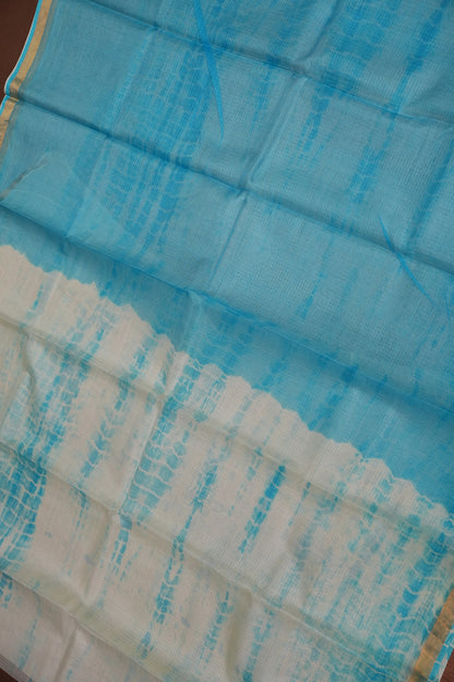 Silk Kota Shibori Tie & Dye Saree - Blue and white