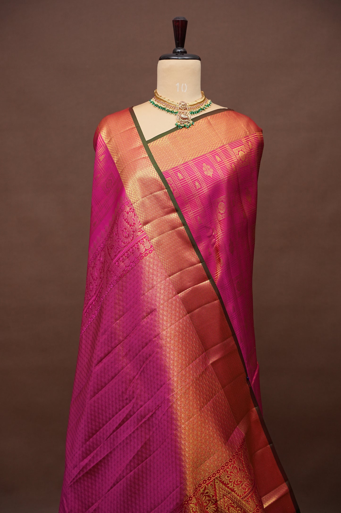 Hot Pink & Green Statement Pure Kanchipuram Brocade Silk Saree|Silk Mark Certified