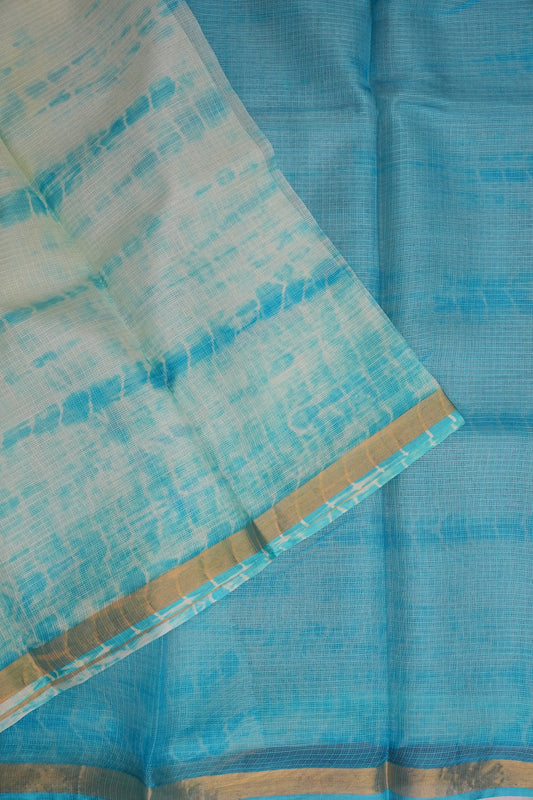 Silk Kota Shibori Tie & Dye Saree - Blue and white