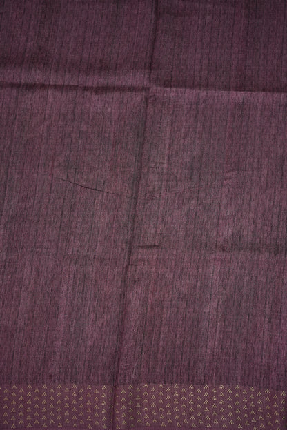 Semi Tussar Saree with Floral Printed Pallu & Striped Blouse – Charcoal Grey & Plum