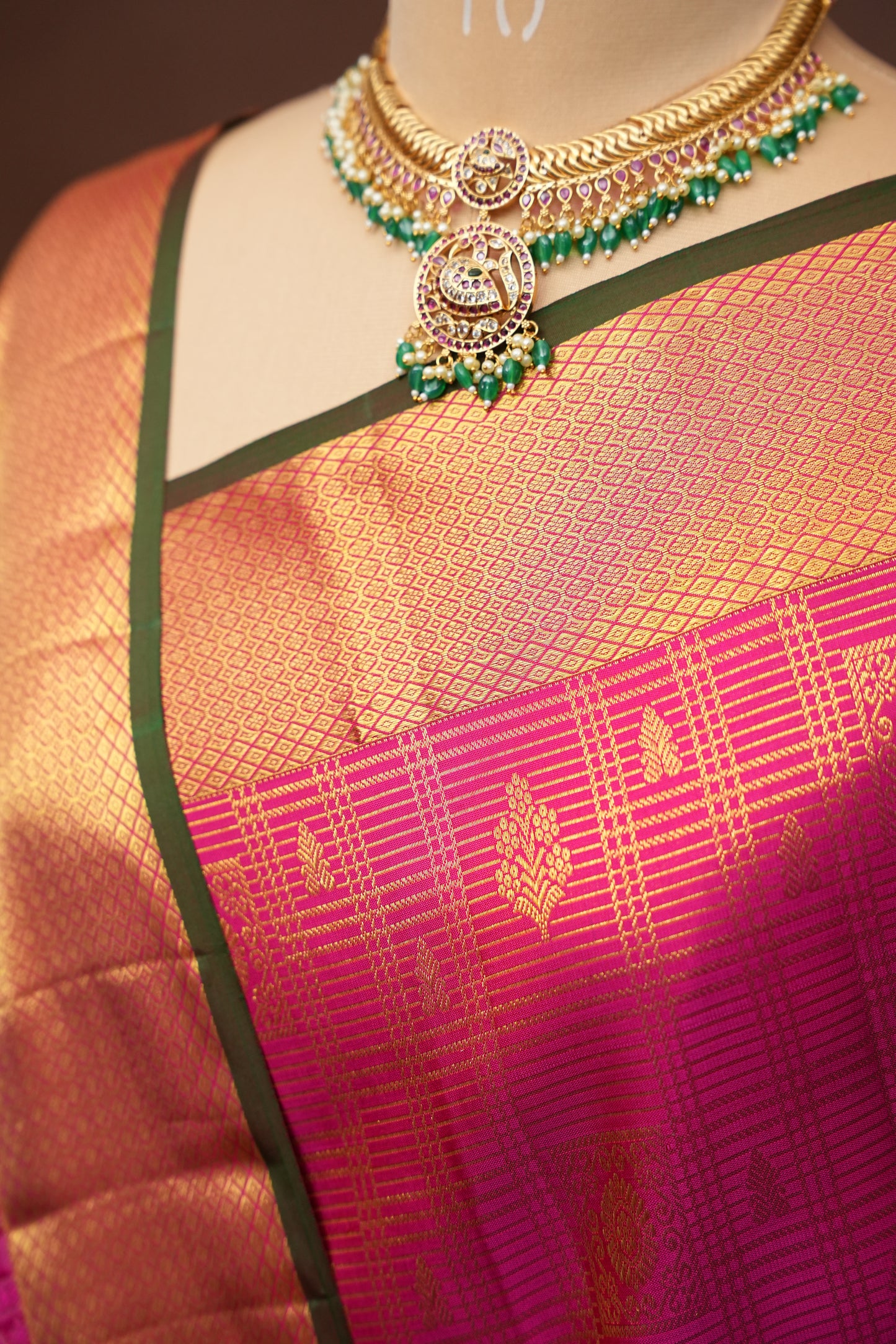 Hot Pink & Green Statement Pure Kanchipuram Brocade Silk Saree|Silk Mark Certified