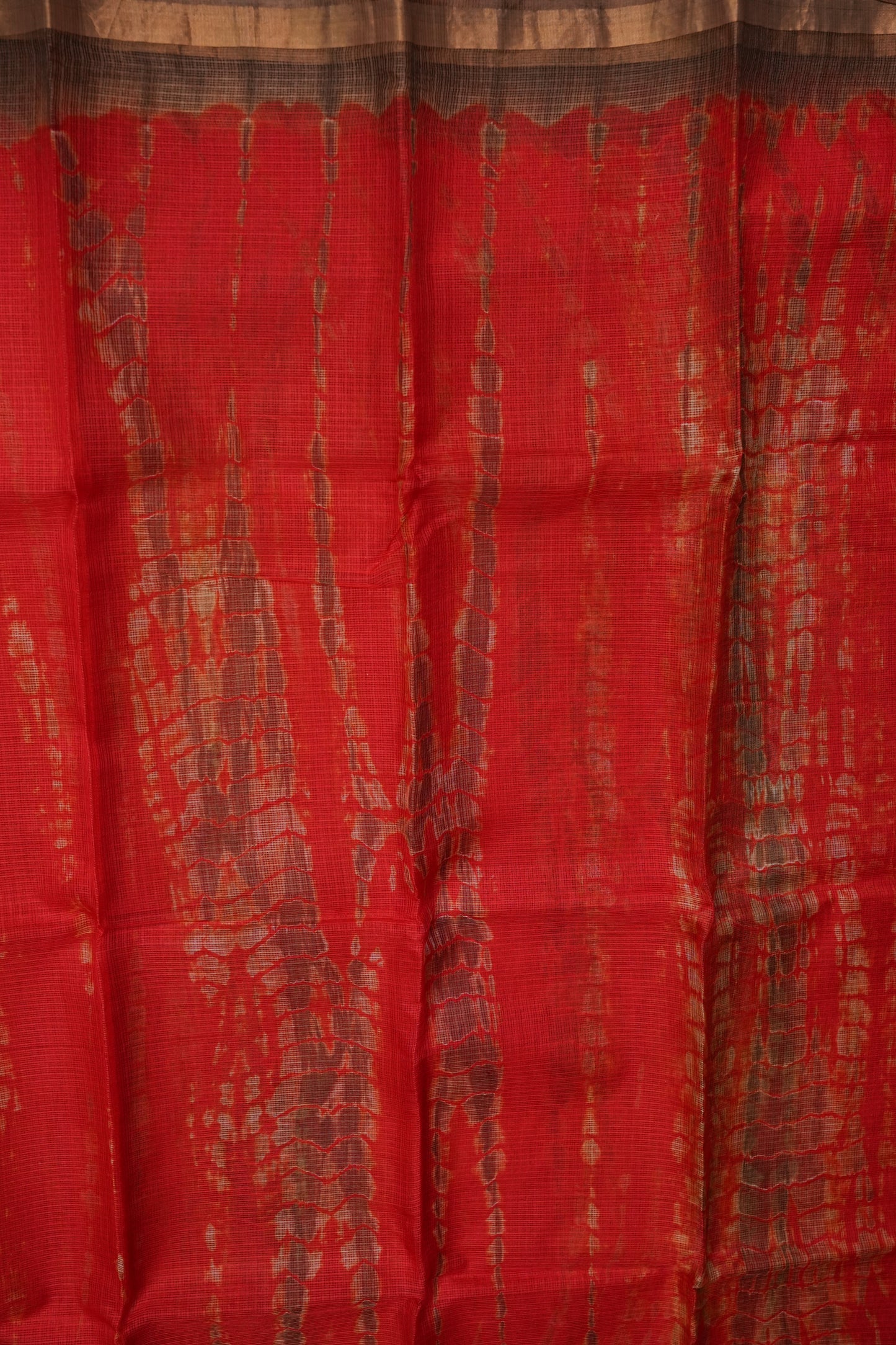 Silk Kota Shibori Tie & Dye Saree - Orange and Mud Brown