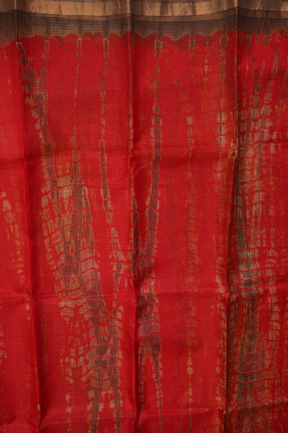 Silk Kota Shibori Tie & Dye Saree - Orange and Mud Brown