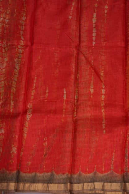Silk Kota Shibori Tie & Dye Saree - Orange and Mud Brown