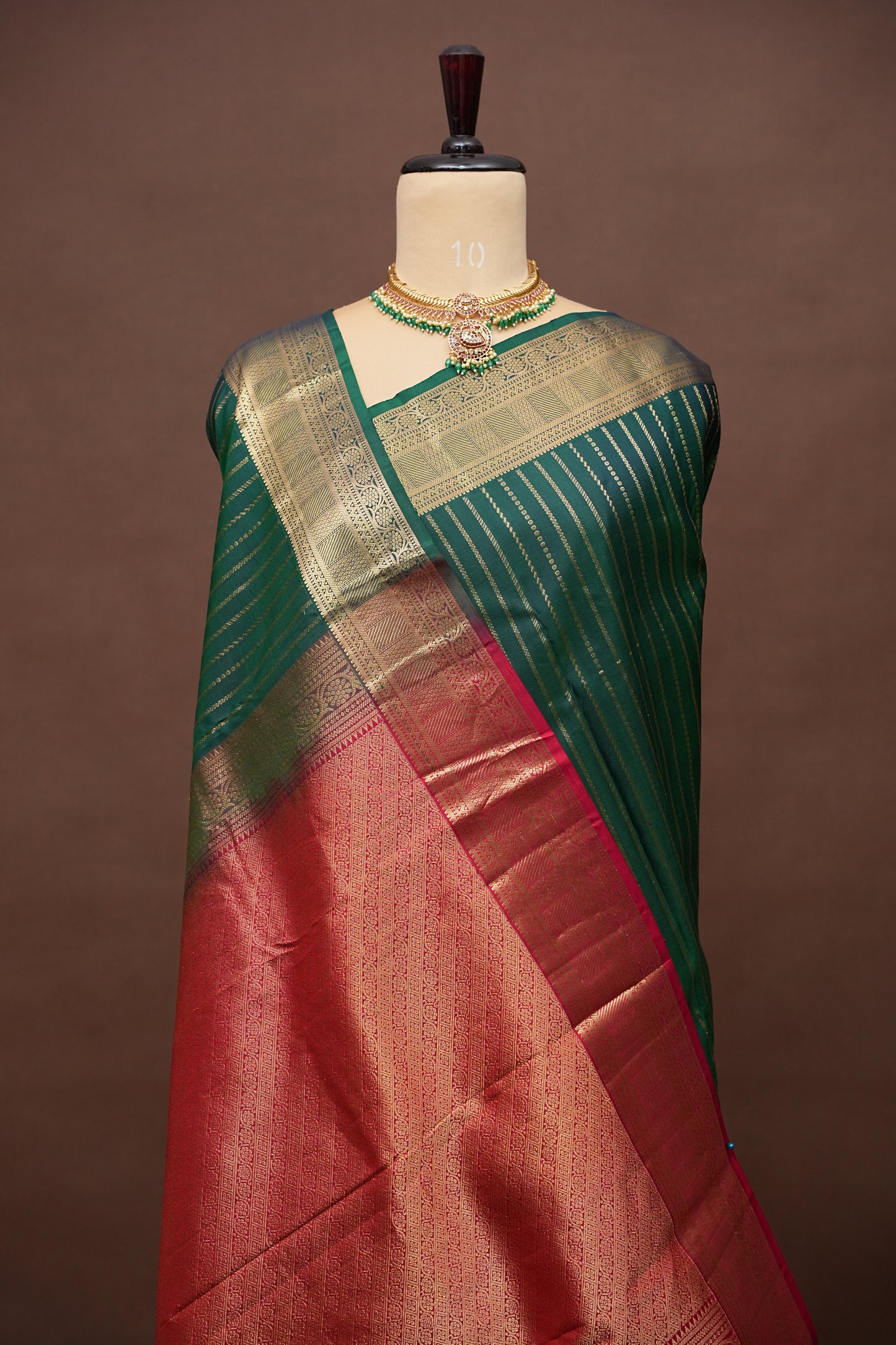 Emerald Green & Orange Pure Kanchipuram Silk Saree|Silk Mark Certified