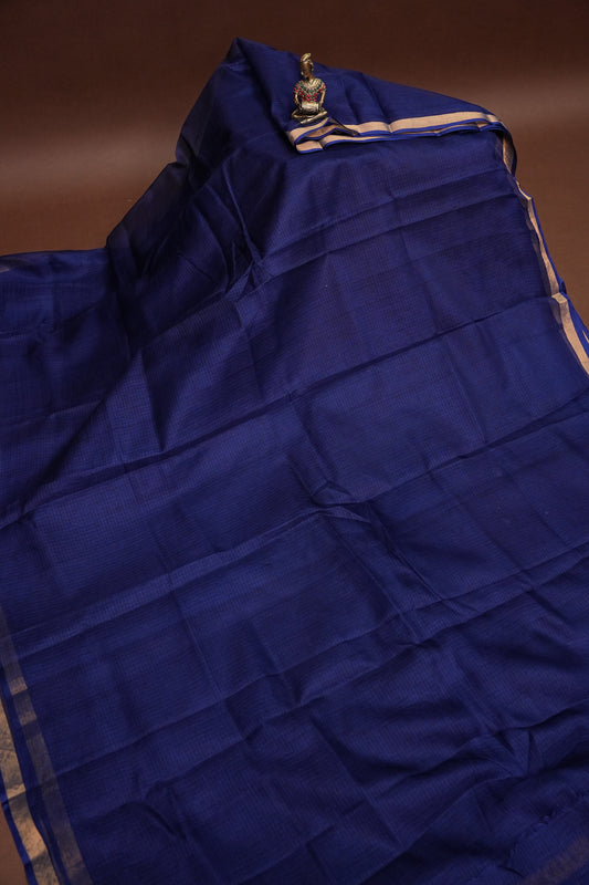 Silk Kota Plain Saree - Navy Blue