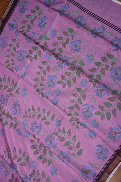 Semi Crepe Saree with Floral Design & Small Border – Lavender Purple