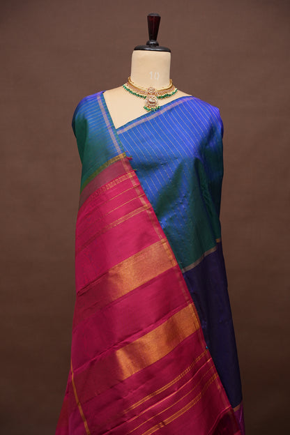 Designer Multicolor Pure Kanchipuram Silk Saree in Ombre Pattern|Silk Mark Certified
