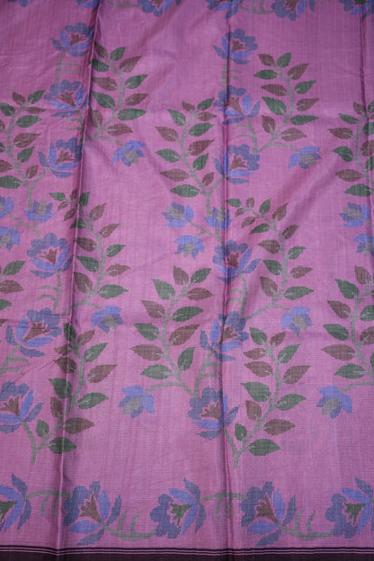 Semi Crepe Saree with Floral Design & Small Border – Lavender Purple