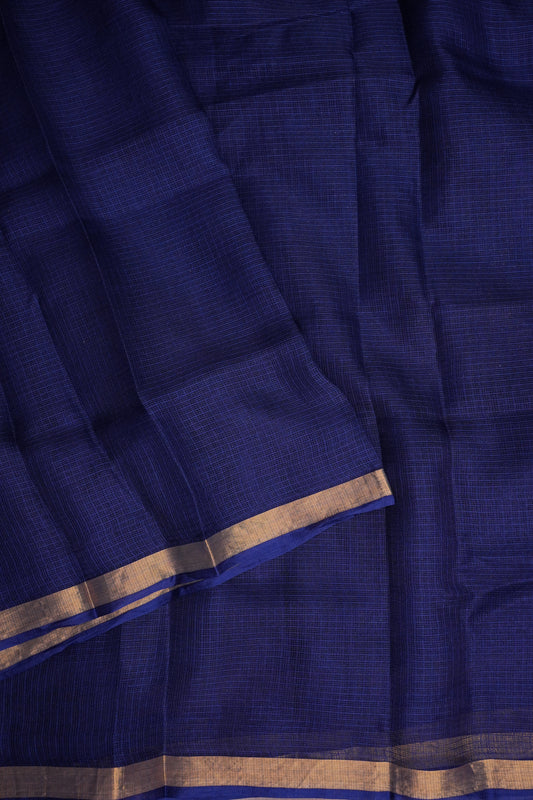 Silk Kota Plain Saree - Navy Blue