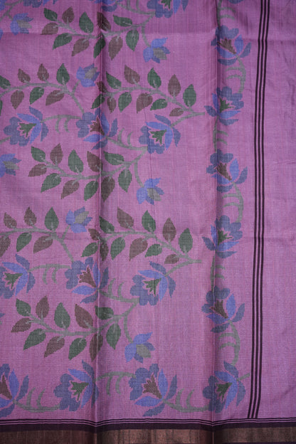 Semi Crepe Saree with Floral Design & Small Border – Lavender Purple