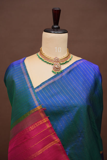 Designer Multicolor Pure Kanchipuram Silk Saree in Ombre Pattern|Silk Mark Certified