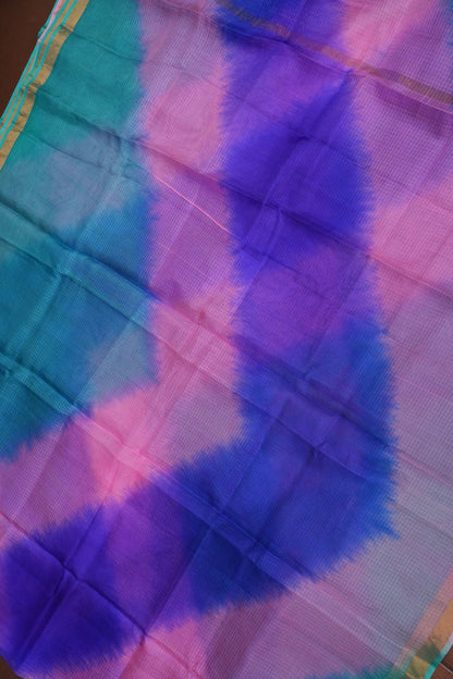 Silk Kota Multicolor Saree - Teal, Lavender & Blue Blend