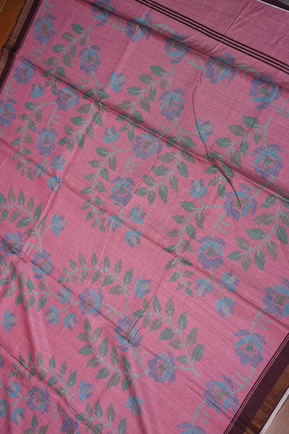 Semi Crepe Saree with Floral Design & Small Border – Dusty Pink