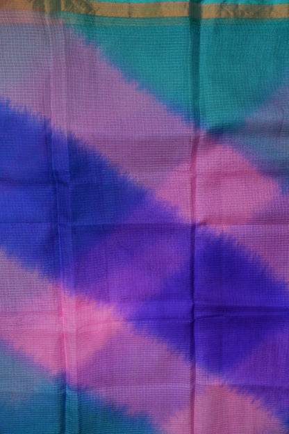 Silk Kota Multicolor Saree - Teal, Lavender & Blue Blend