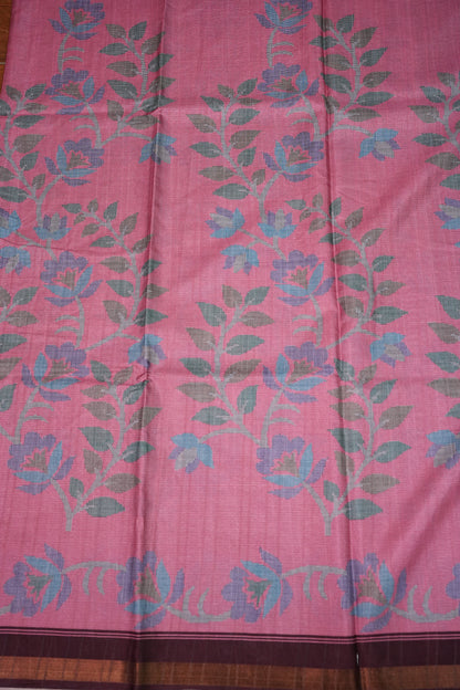 Semi Crepe Saree with Floral Design & Small Border – Dusty Pink